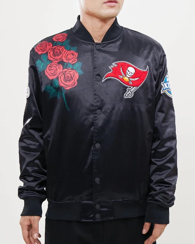 Weekend Specials Just for You NFL TAMPA BAY BUCCANEERS ROSE MEN'S SATIN JACKET (BLACK) Weekend Specials Just for You NFL TAMPA BAY BUCCANEERS ROSE MEN'S SATIN JACKET (BLACK)