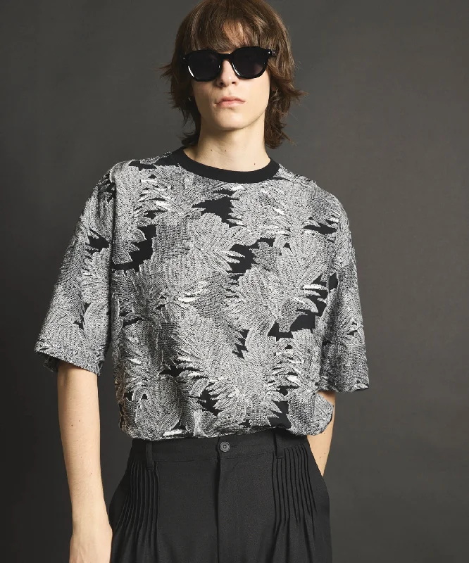 Weekend Deals That Impress Leaf Back Cut Jacquard Prime-Over Crew Neck T-shirt