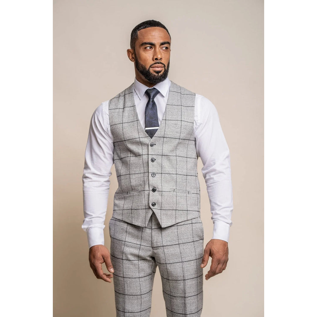 Can't Resist Ghost - Men's Grey Tweed Checked Waistcoat