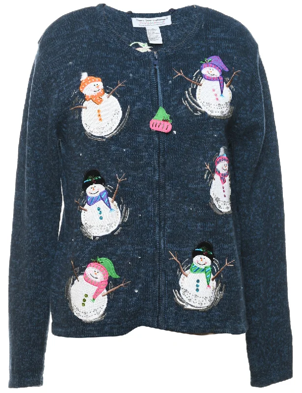 Weekend Savings Spectacle Snowman Christmas Cardigan - M