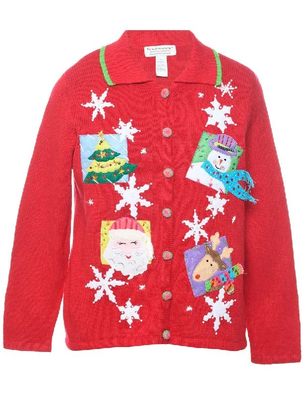 Super Bargain Snowfall Design Christmas Cardigan - M