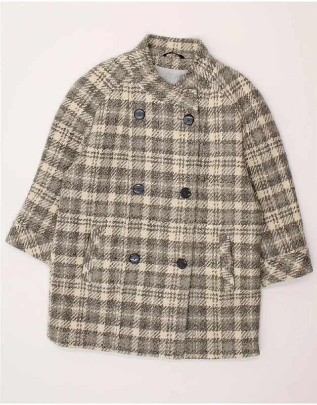Weekend Deals That Wow VINTAGE Womens Double Breasted Overcoat UK 12 Medium Grey Check