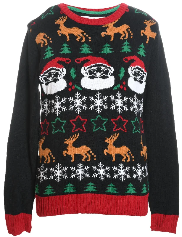 Weekend Specials to Savor Santa Claus Design Black Knit Christmas Jumper - M