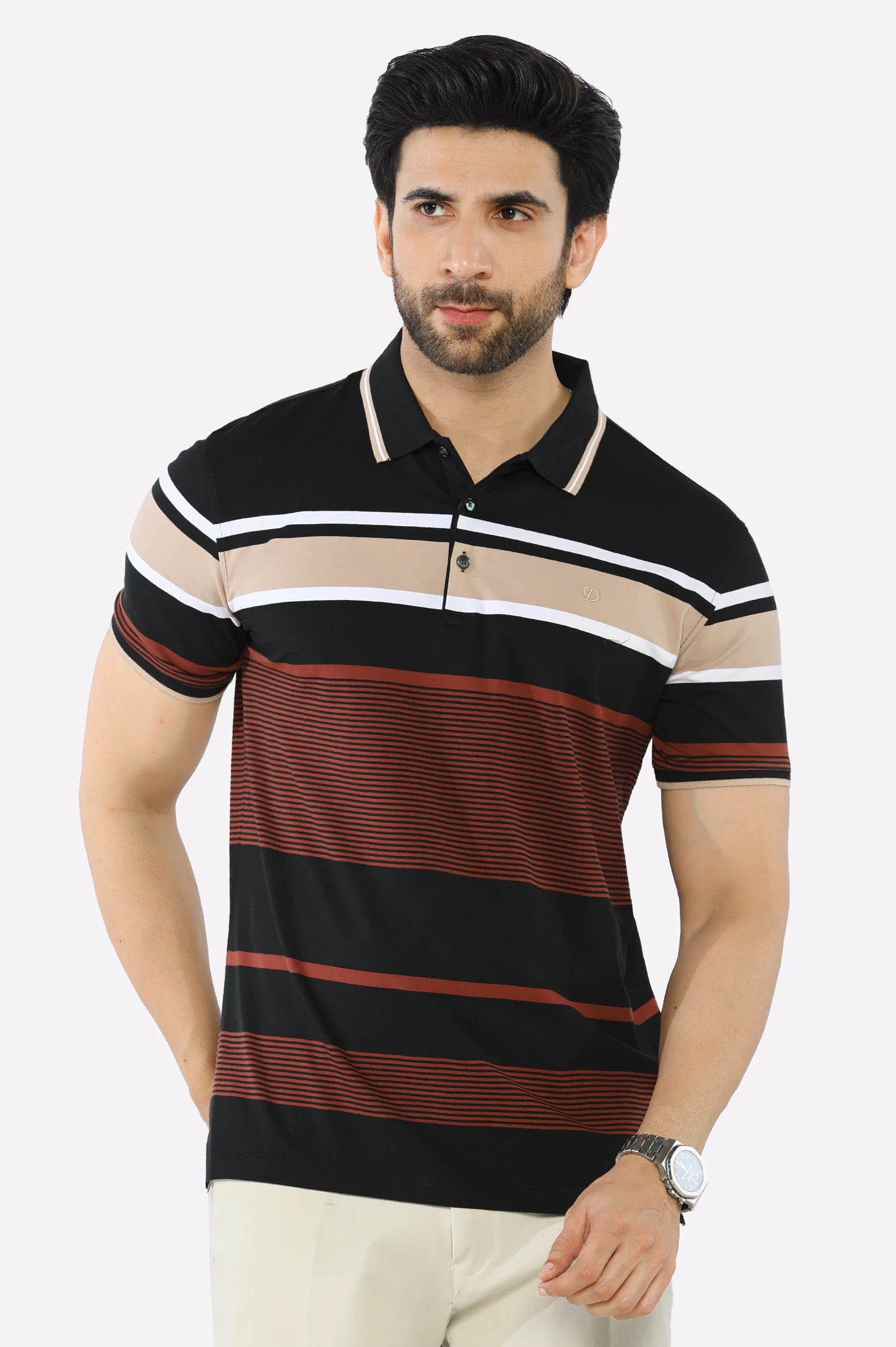 Lowest Rates Black Yarn Dyed Polo