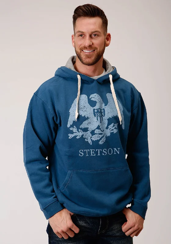 Hurry Up Stetson Mens Vintage Navy 100% Cotton Eagle Hoodie