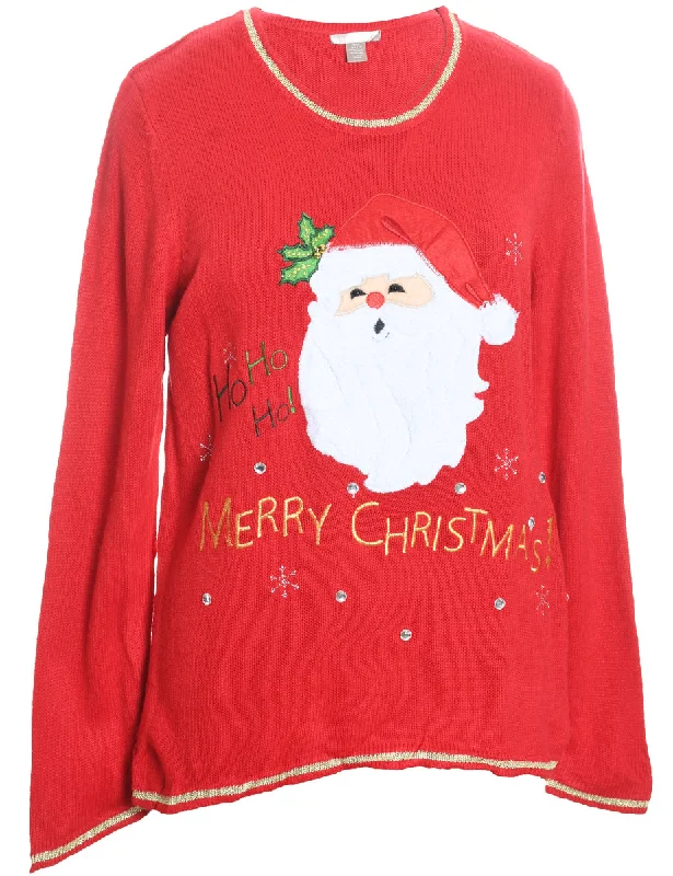 Weekend Specials to Snag Santa Claus Design Red Embroidered Christmas Jumper - L