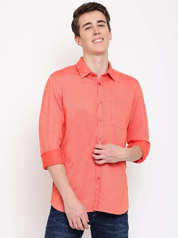 Weekend Specials to Delight Men's Orange Casual Knit Jersey Full Sleeve Shirt