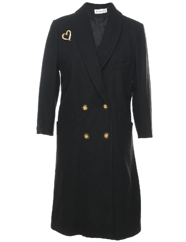Sale Event Single Breasted Black & Gold Heart Detail Wool Coat - L