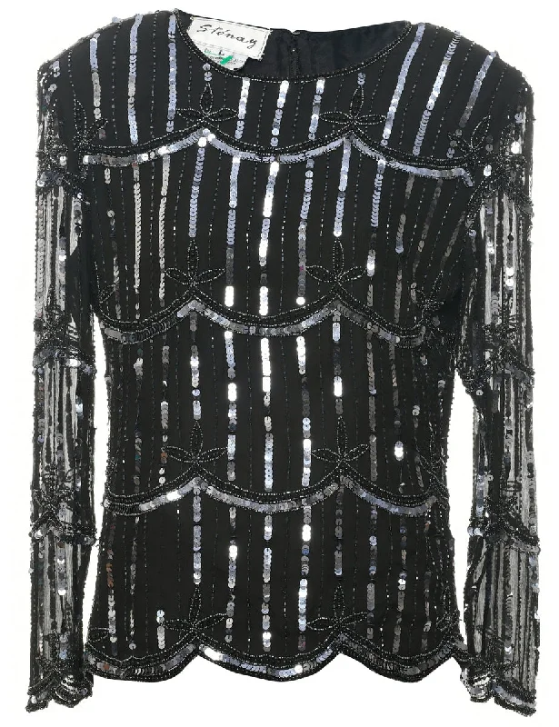 Huge Savings Silk Beaded Evening Top - L