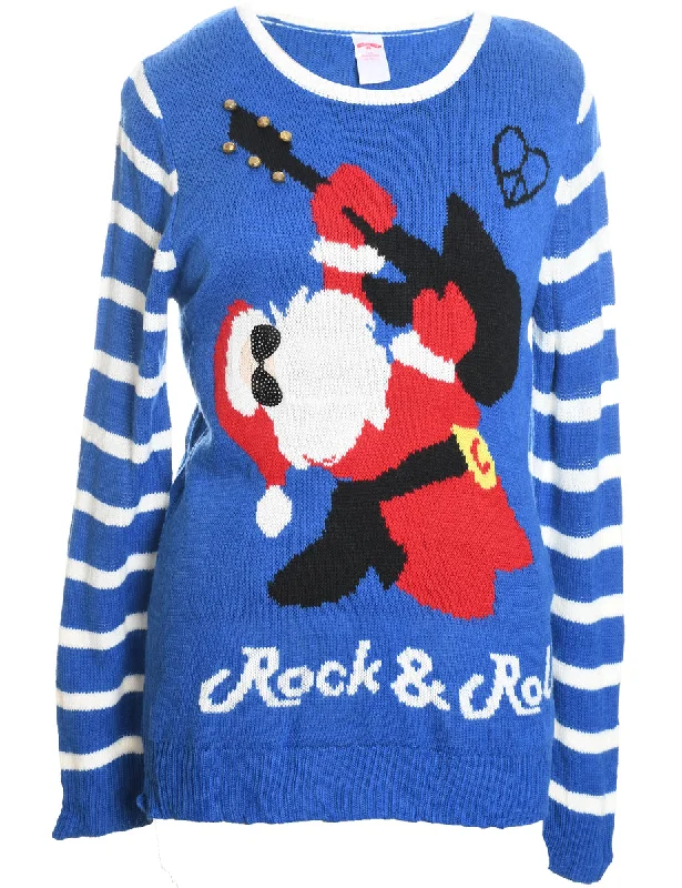 Weekend Discounts to Celebrate Santa Claus Design Blue Knit Christmas Jumper - L