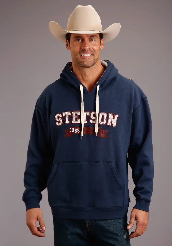 Limited Supply Stetson Mens Navy Blue Cotton Blend 1865 Ribbon Hoodie