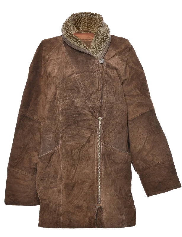Online Exclusive Shearling Lined Dark Brown Coat - L
