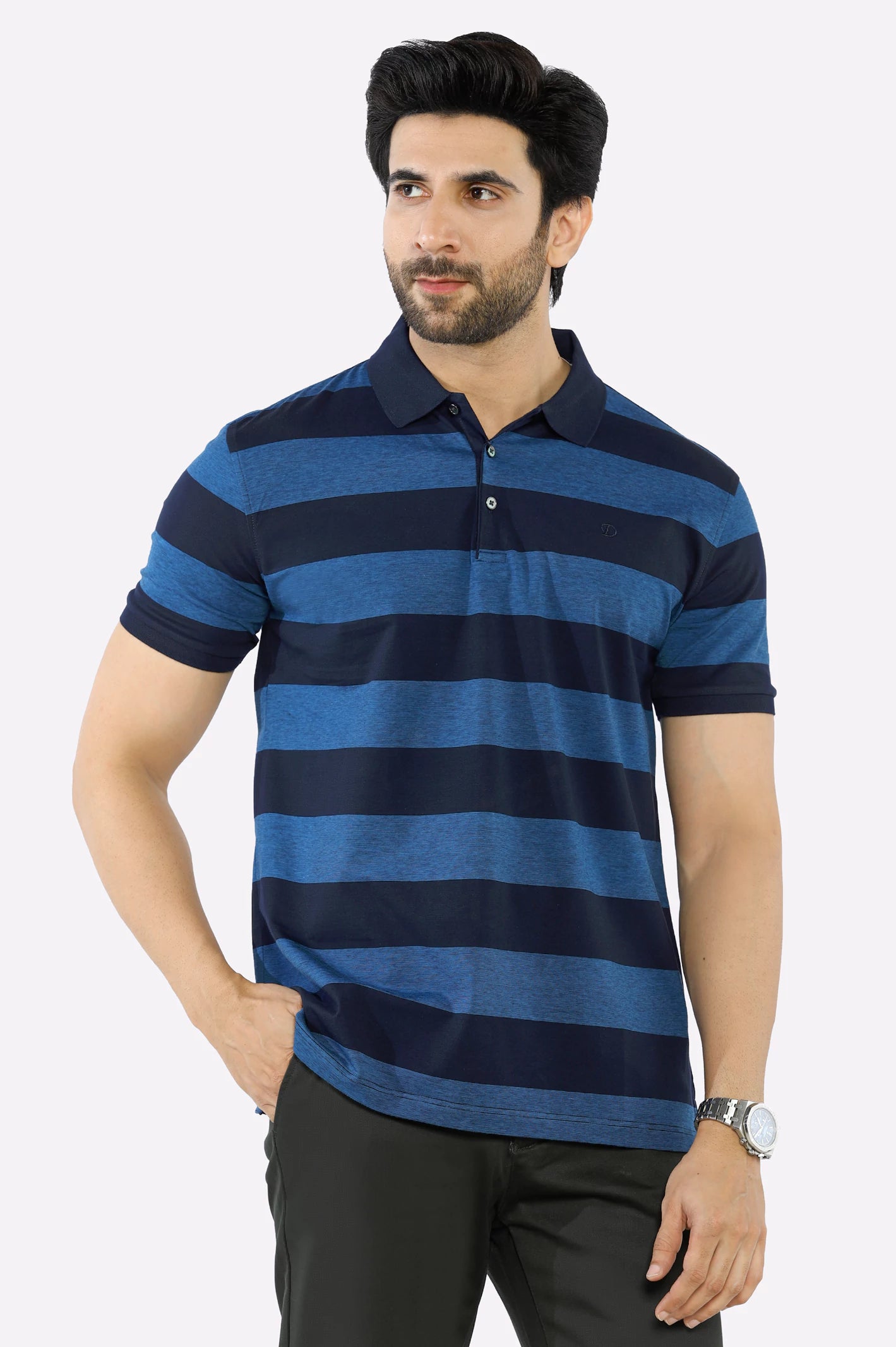 Weekend Discounts to Celebrate Navy Blue Yarn Dyed Polo