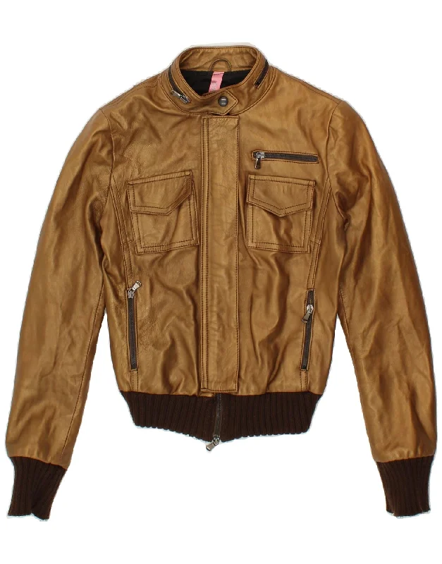 Weekend Deals That Please VINTAGE Womens Crop Leather Jacket IT 42 Medium Gold Leather Weekend Deals That Please VINTAGE Womens Crop Leather Jacket IT 42 Medium Gold Leather