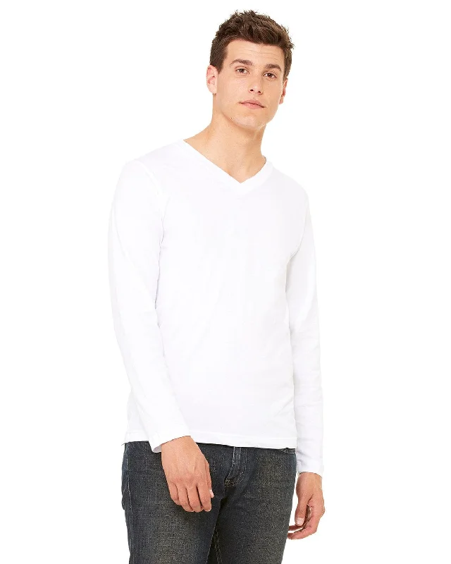 Hurry In Bella+Canvas Long Sleeve V-Neck T-Shirt | White