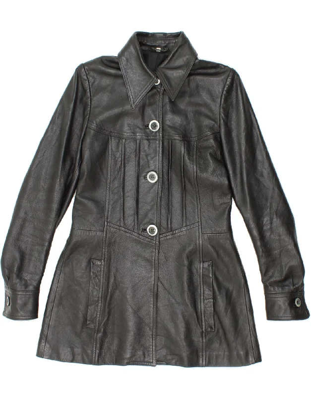 Weekend Special VINTAGE Womens Leather Coat IT 42 Medium Black