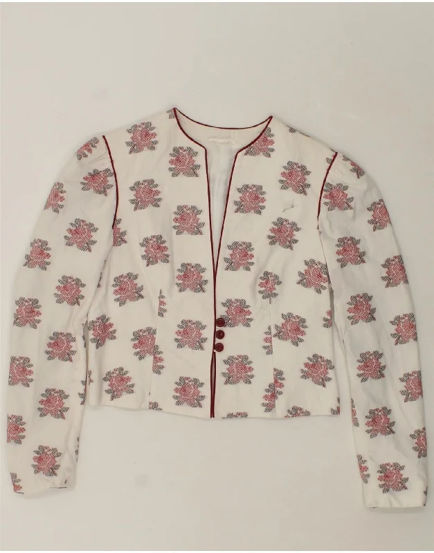 Weekend Deals You Can't Resist VINTAGE Womens Crop 3 Button Blazer Jacket UK 12 Medium White Floral Weekend Deals You Can't Resist VINTAGE Womens Crop 3 Button Blazer Jacket UK 12 Medium White Floral