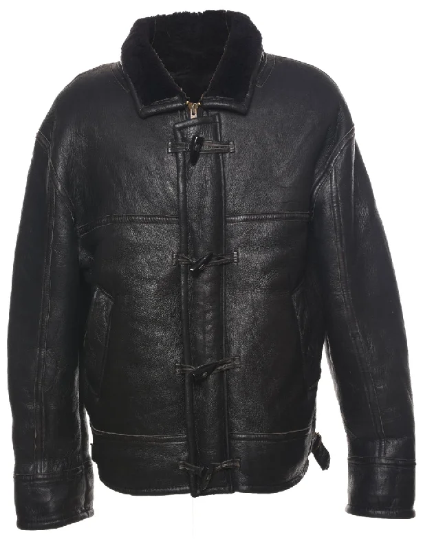 Weekend Discounts to Enjoy Single Breasted Shearling Leather Jacket - L