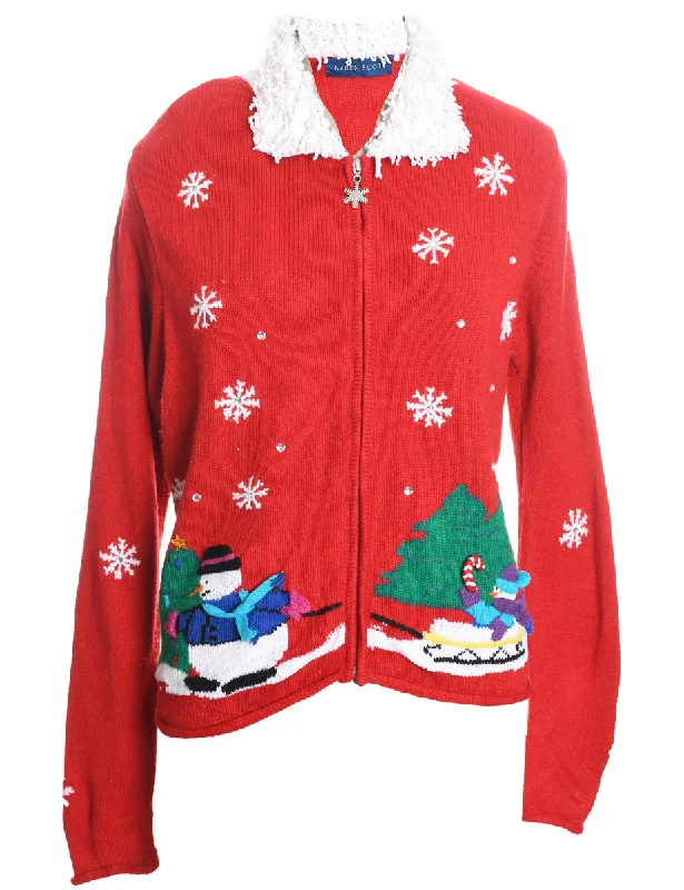 Early Bird Snowman Christmas Cardigan - S