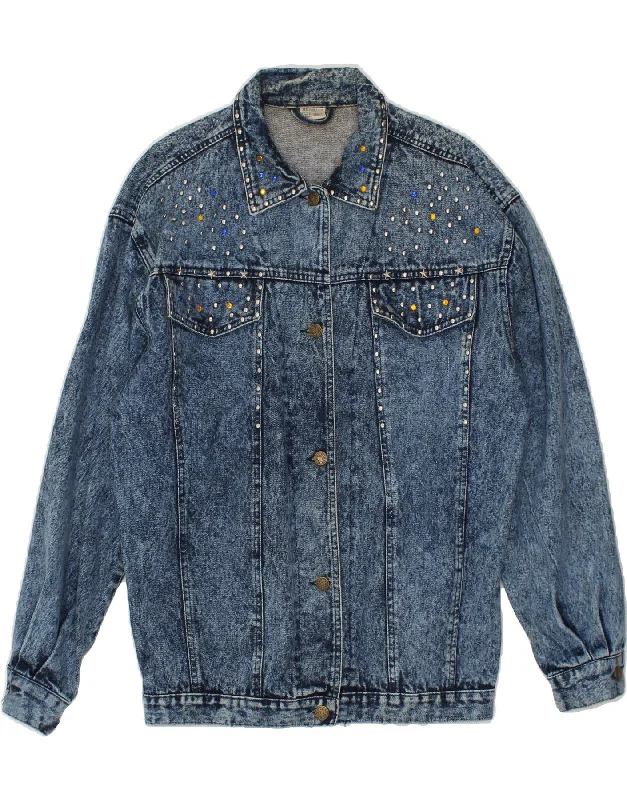 Daily Special VINTAGE Womens Denim Jacket UK 16 Large Blue Spotted Cotton