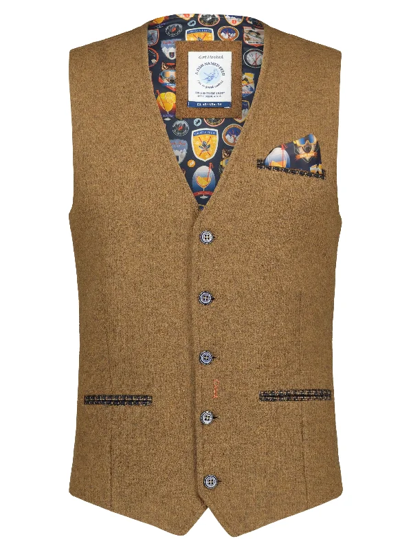 The Best Prices A Fish Named Fred Check Waistcoat Camel