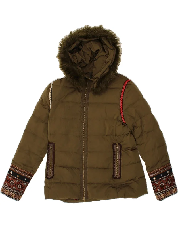 Weekend Extravaganza: Shop Now DESIGUAL Womens Hooded Padded Jacket EU 42 Large Khaki Polyester Weekend Extravaganza: Shop Now DESIGUAL Womens Hooded Padded Jacket EU 42 Large Khaki Polyester