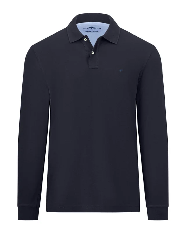 Weekend Deals That Amaze Fynch-Hatton Long Sleeved Supima Navy Polo Shirt