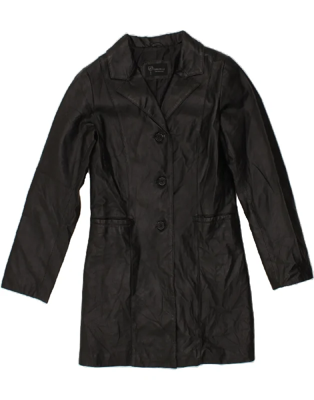One-Day Only VINTAGE Womens Leather Coat UK 8 Small Black Leather