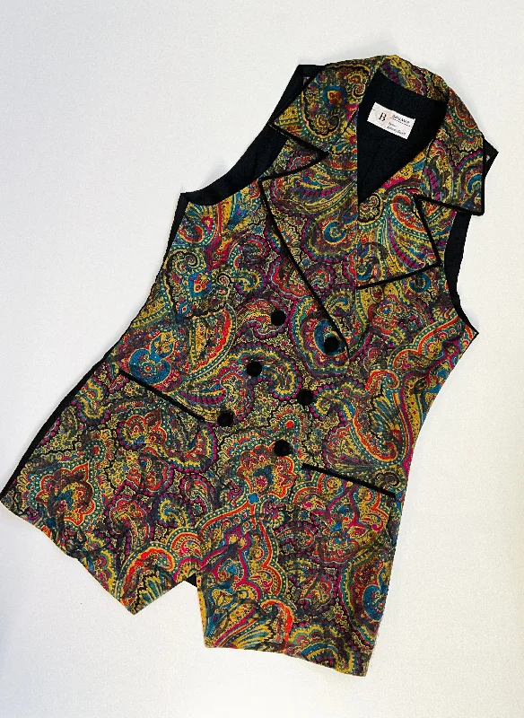 Weekend Savings Extravaganza Vintage 1980s Double Breast Gold Paisley Waistcoat, C35