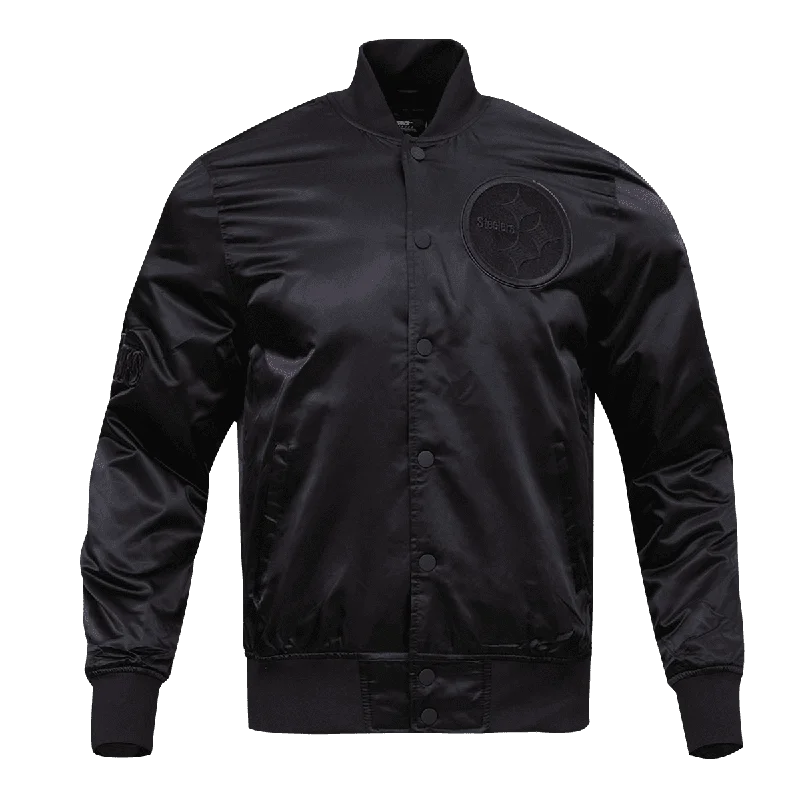 Overstock Sale NFL PITTSBURGH STEELERS TRIPLE BLACK MEN'S SATIN JACKET (TRIPLE BLACK)