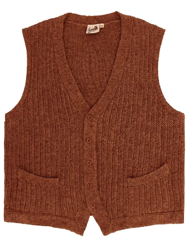 Clearance Sale 1940s Style Rufus Knitted Waistcoat in Russet
