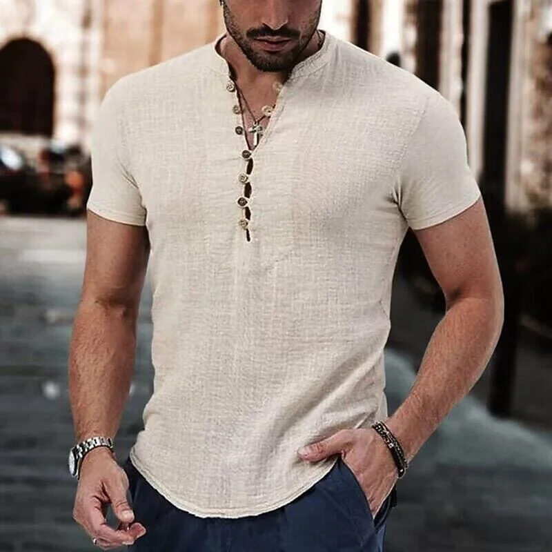 Weekend Deals That Impress Men's Popover Shirt Short Sleeve Plain V Neck