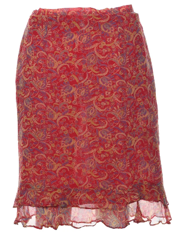 Special Buy Silk Floral Pattern A-line Skirt - S