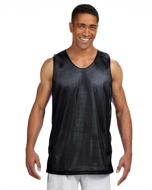Don't Miss Out A4 Men's Reversible Mesh Tank | Black/ White
