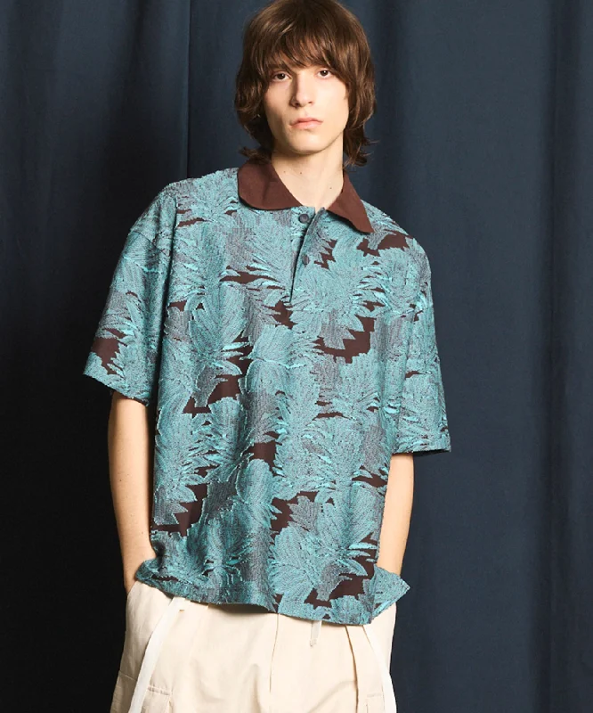 Stock Up Leaf Back Cut Jacquard Prime-Over Short Sleeve Polo Shirt