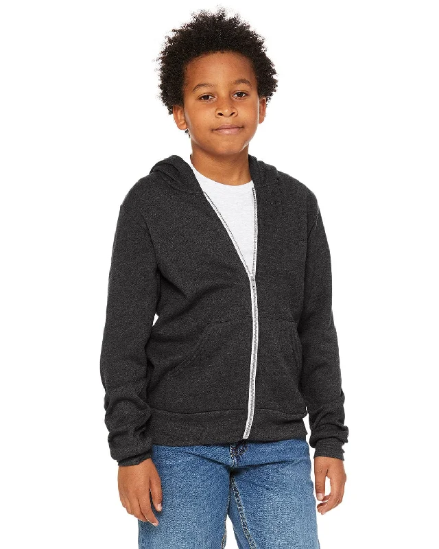 Massive Savings Bella+Canvas Youth Sponge Fleece Full-Zip Hooded Sweatshirt | Dark Gry Heather Massive Savings Bella+Canvas Youth Sponge Fleece Full-Zip Hooded Sweatshirt | Dark Gry Heather