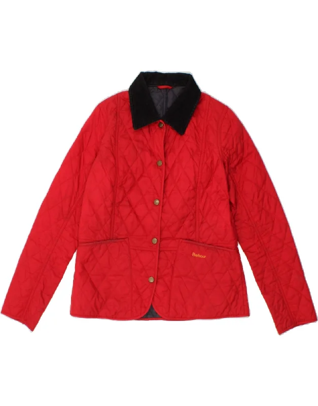Weekend Offers That Tempt BARBOUR Womens Quilted Jacket UK 12 Medium Red Polyamide