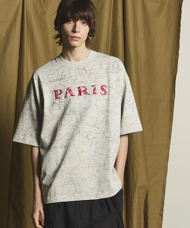 Weekend Bargains to Enjoy 「PARIS」Embroidery Prime-Over Pigment Crew Neck T-Shirt