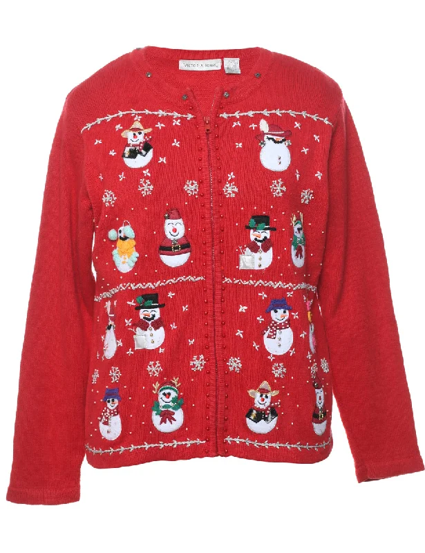 Weekend Discounts to Enjoy Snowman Christmas Cardigan - M