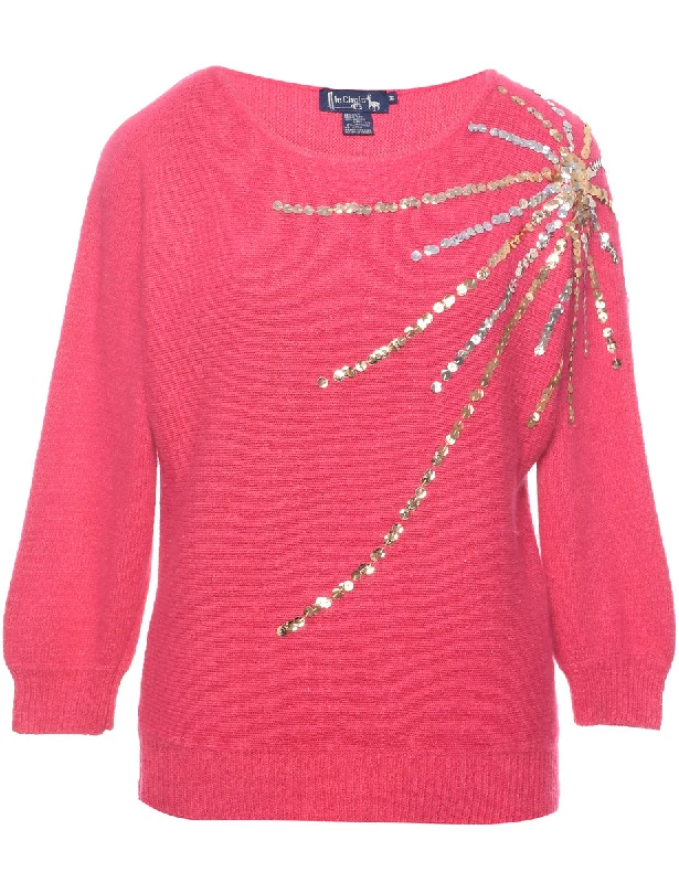 Deal of the Day Sequined Pink Jumper - M