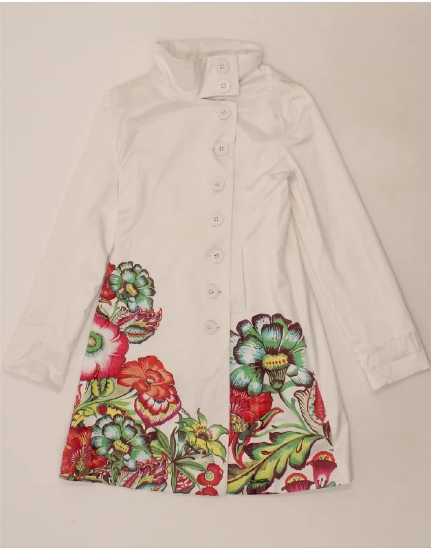 Best Seller DESIGUAL Womens Graphic Overcoat EU 38 Medium White Floral Polyester