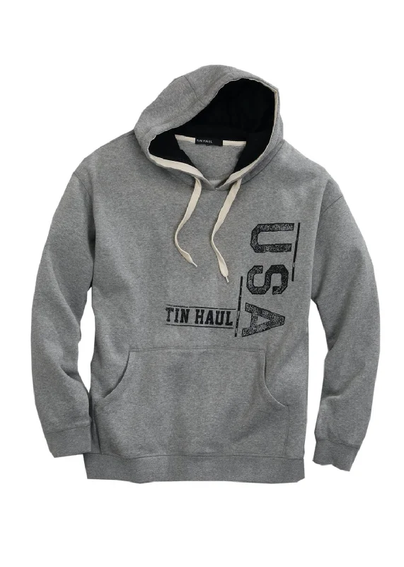 Special Price Tin Haul Mens Grey Cotton Blend USA Print Hoodie