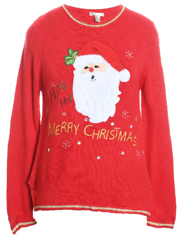Weekend Savings Bonanza Santa Claus Design Red Knit Christmas Jumper - M