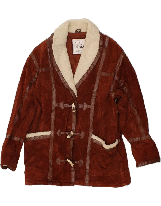 Stock Up MISS JOY Womens Leather Coat EU 40 Medium Burgundy Leather