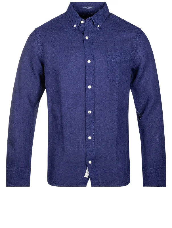 Markdown Sale Regular Fit Garment Dyed Linen Shirt Beacon Blue