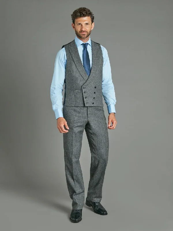 Early Access Double Breasted Wool Waistcoat - Flecked Mid Grey