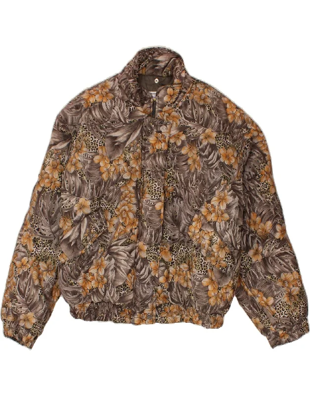 Reduced Rates VINTAGE Womens Bomber Jacket UK 20 2XL Grey Floral