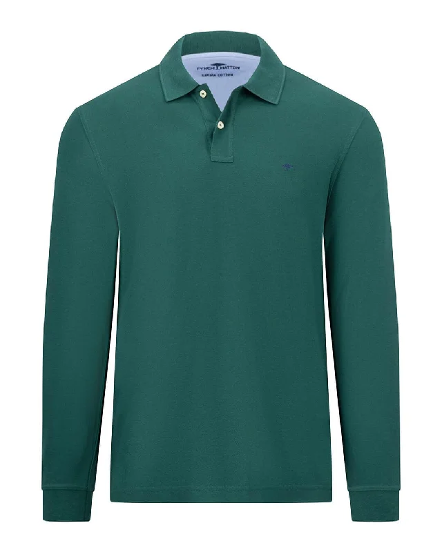 Weekend Offers That Please Fynch-Hatton Long Sleeved Supima Dark Green Polo Shirt