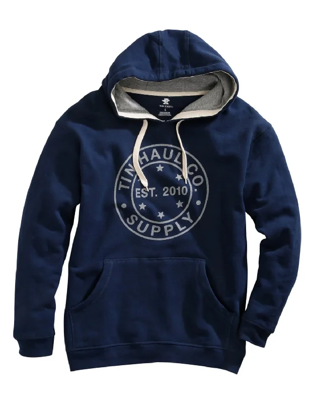 Stock Clearance Tin Haul Mens Navy Cotton Blend Circle Screenprint Hoodie