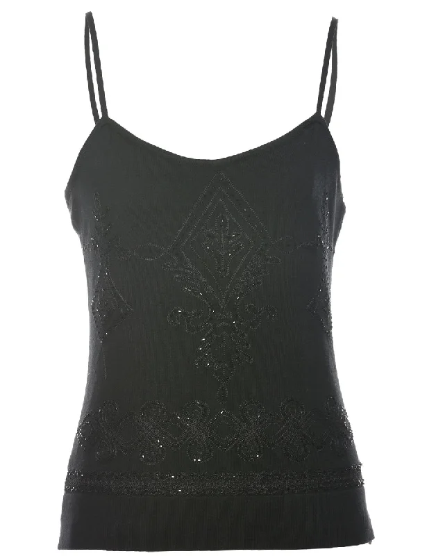 New Arrival Silk Embroidered Black Vest - M
